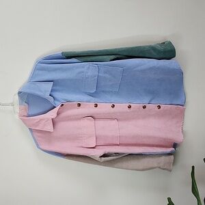 Colorful corduroy shacket chest pockets fall staple women's XL